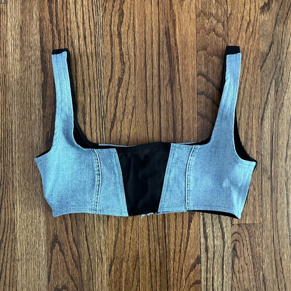 ASOS DESIGN Crop denim top with mesh detail in blue Party Streetwear Chic 8